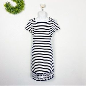 Talbots Navy Stripe Lace Trim Cotton Dress M